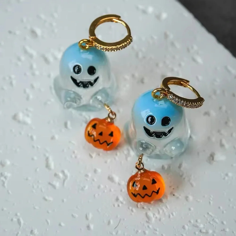 Cute Ghost Pumpkin Earrings - Picture 2 of 6